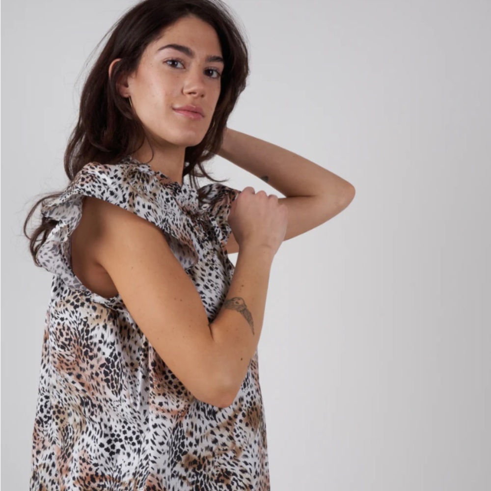Sea NY lana Leopard Print Ruffle Sleeve Top